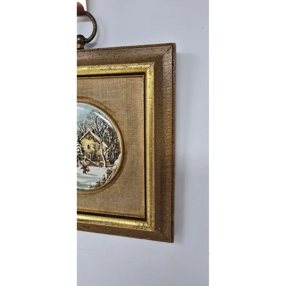 Vtg Sungott Studios porcelain tile w/24k gold trim hand enameled wall plaque